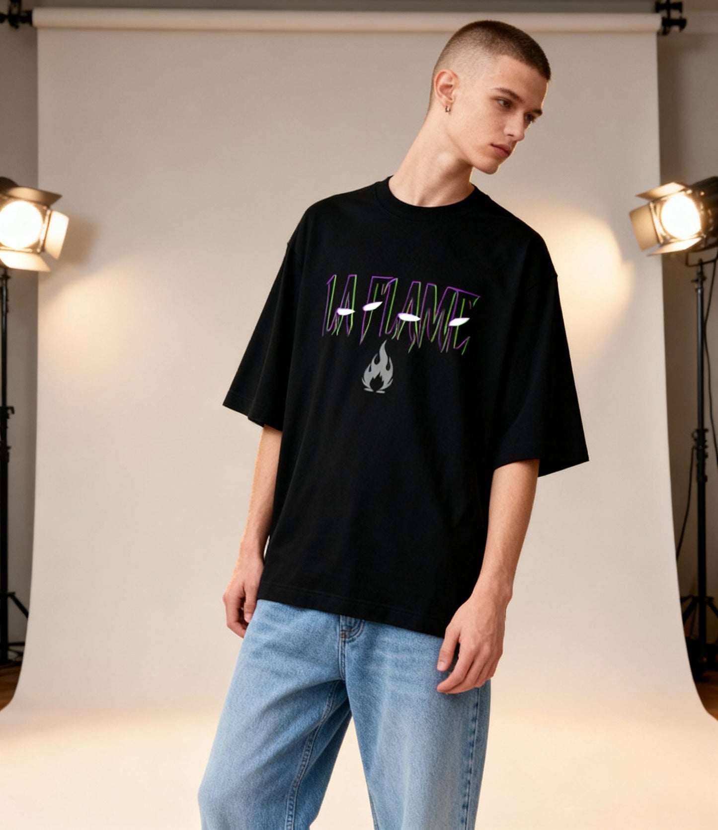 La Flame Slash Text Tee – Streetwear Graphic Shirt