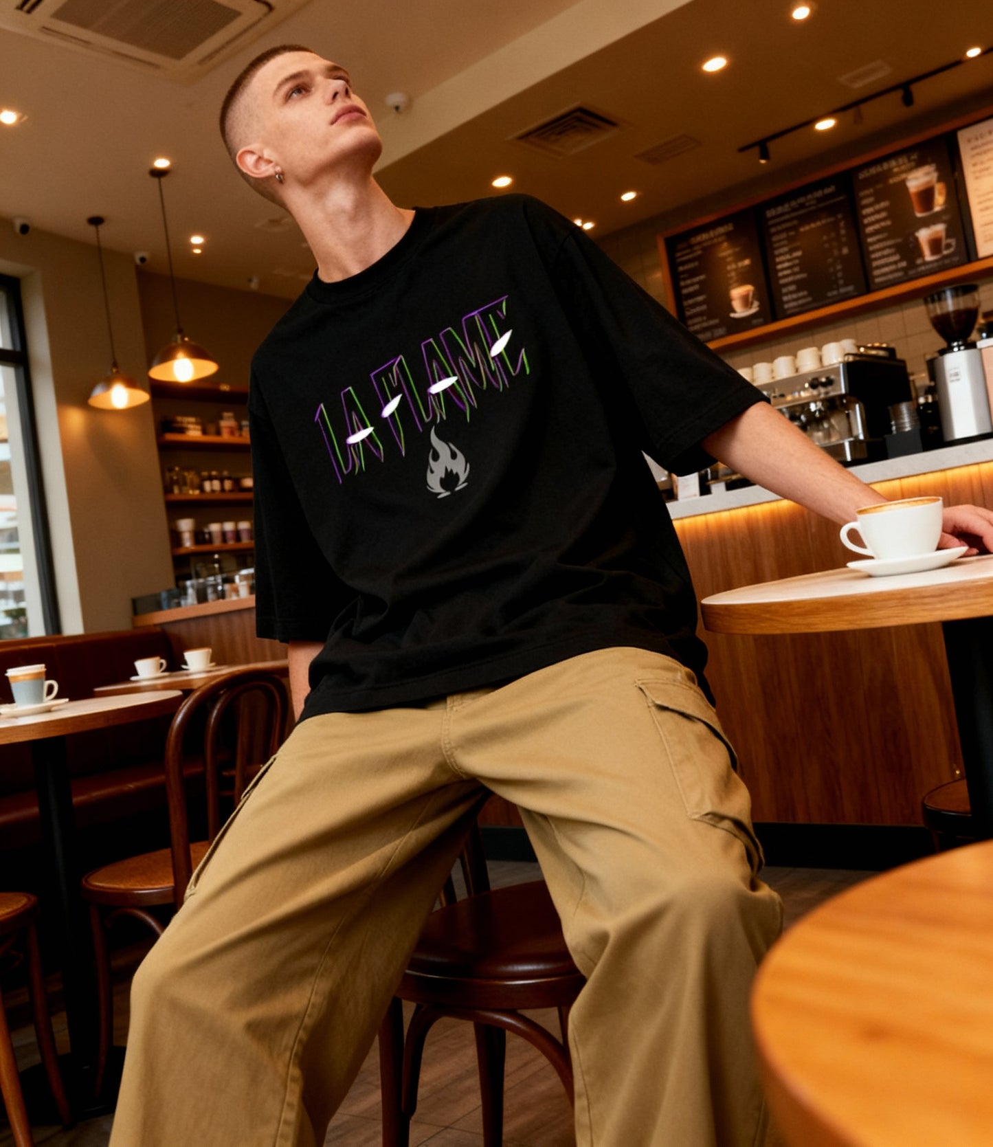 La Flame Slash Text Tee – Streetwear Graphic Shirt