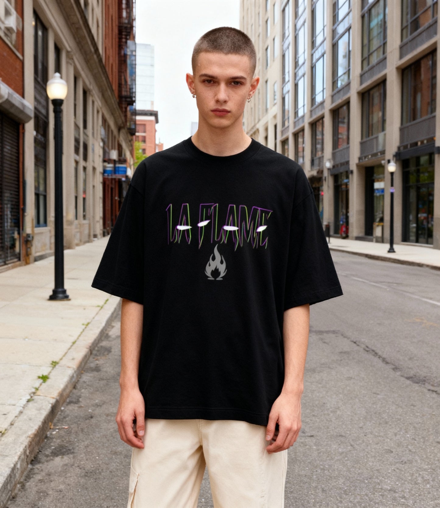 La Flame Slash Text Tee – Streetwear Graphic Shirt
