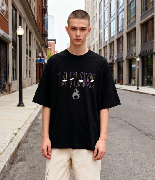 La Flame Slash Text Tee – Streetwear Graphic Shirt