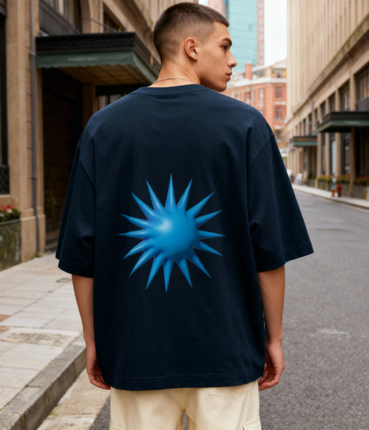 Blue Burst Graphic Tee – Minimal Futuristic Streetwear Shirt