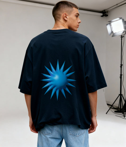 Blue Burst Graphic Tee – Minimal Futuristic Streetwear Shirt