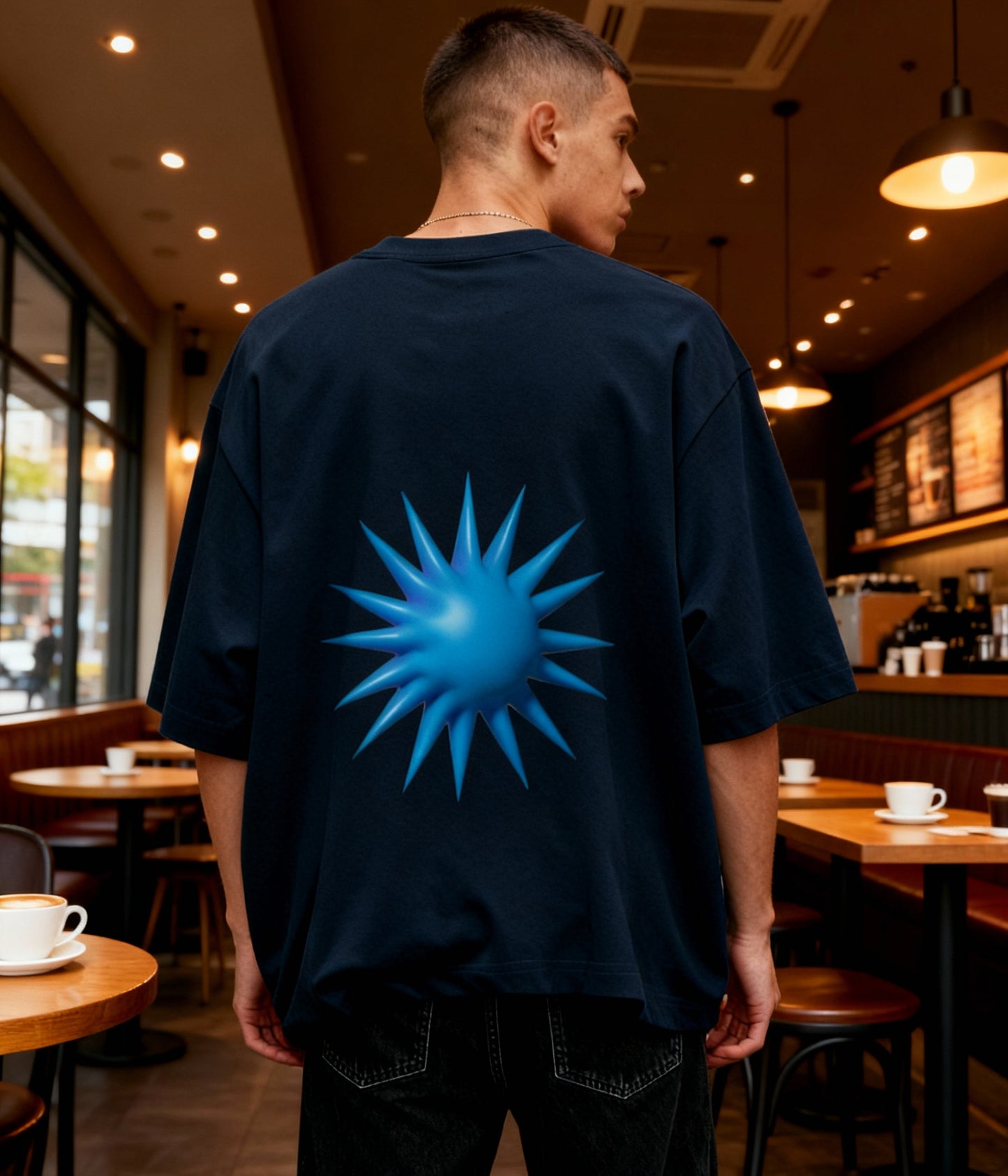 Blue Burst Graphic Tee – Minimal Futuristic Streetwear Shirt