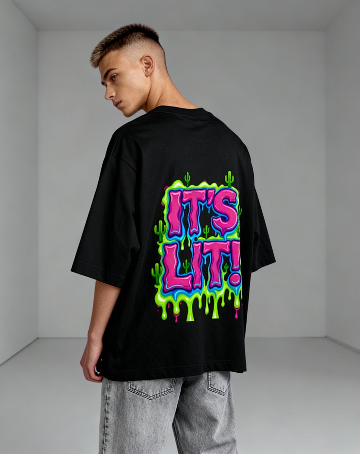 It’s Lit! Neon Drip Oversized Graphic T-shirts – Festival Energy Edition