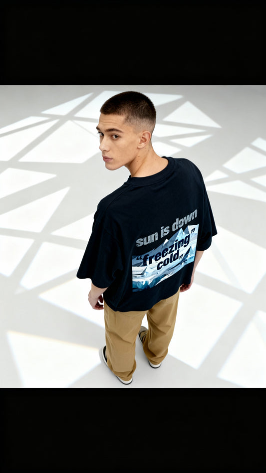Sun is Down "Freezing Cold" Graphic Oversized Tshirt – Icy Lyric Edition