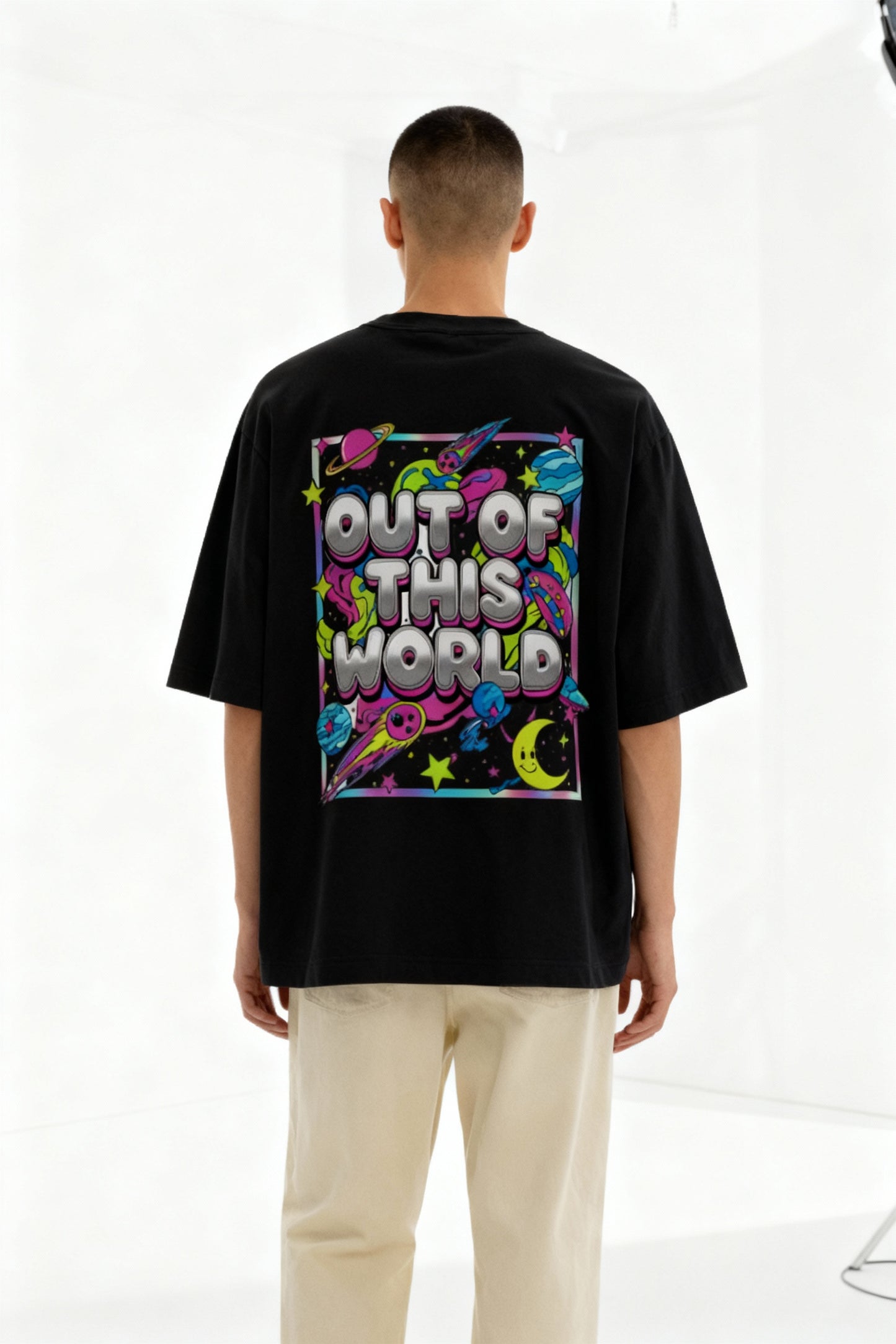 Out of This World Cosmic Neon Tee – Colorful Retro Space Aesthetic Tee