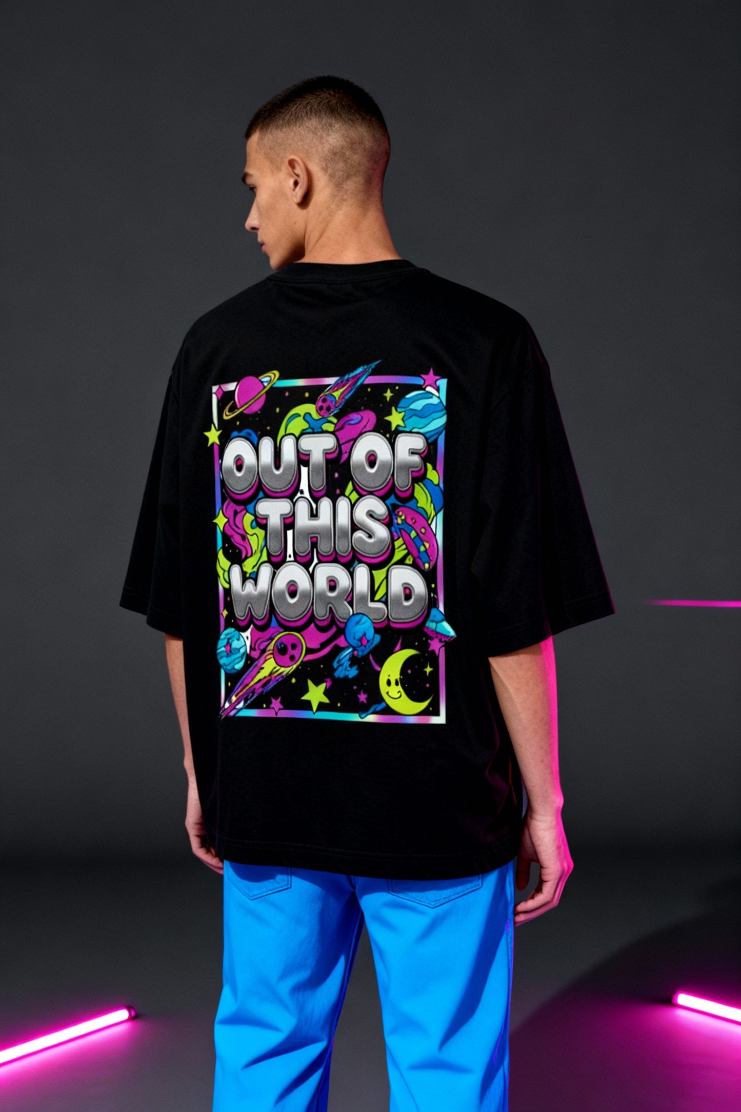Out of This World Cosmic Neon Tee – Colorful Retro Space Aesthetic Tee